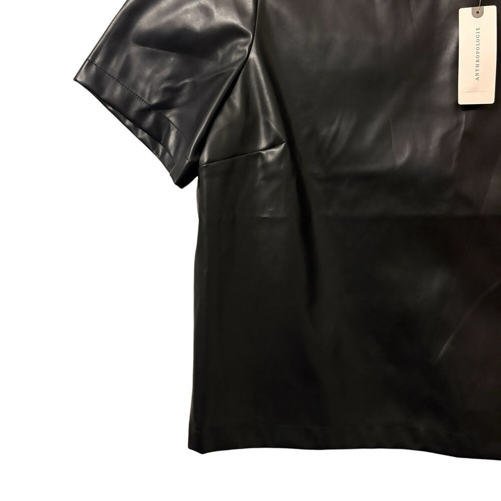 Anthropologie Women's Porridge Faux Leather Black Short Sleeve Top, Size M, NEW - Picture 7 of 9